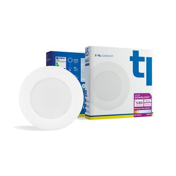 Tuled Redeem Plus C12W Downlight, Titreşimsiz, Göz Konforu, Tekli, 864 Lümen, Ilık Beyaz, 3000 Kelvin - Image 1