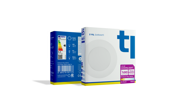Tuled Redeem Plus C12W Downlight, Titreşimsiz, Göz Konforu, Tekli, Ilık Beyaz, 3000 Kelvin - Image 1