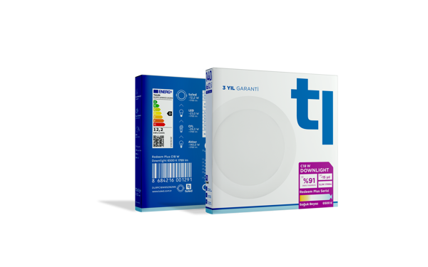 Tuled Redeem Plus C18W Downlight, Titreşimsiz, Göz Konforu, Tekli, Soğuk Beyaz, 6500 Kelvin - Image 1
