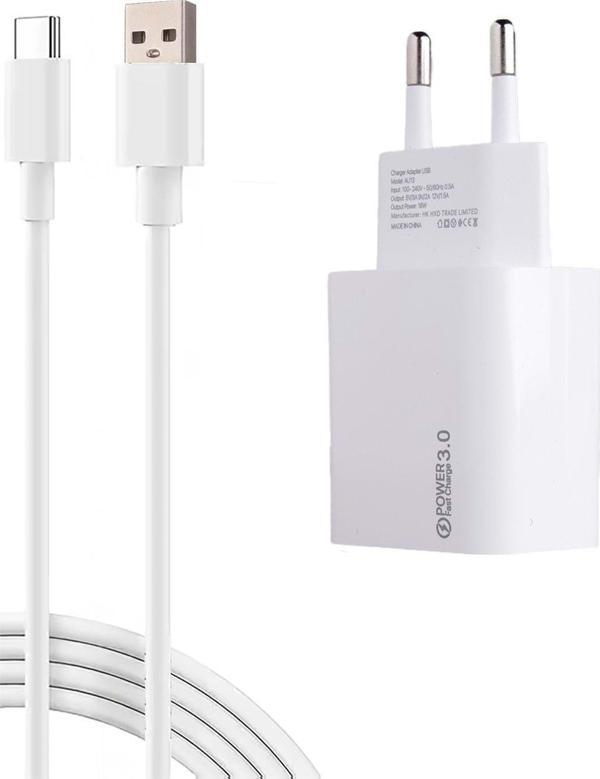 AC18 ECO Bundle 18W Hızlı Şarj Cihazı + USB-A to Type-C Kablo , QC 3.0 Destekli - Image 1