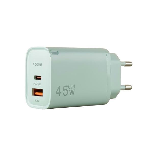 AD17 45W  Yeşıl Süper Hızlı Şarj Adaptörü – Çift Port USB-A & USB-C, PD + QC3.0 Destekli - Image 1