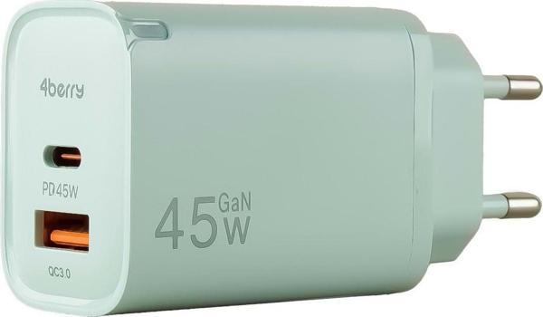 AD17 45W  Yeşıl Süper Hızlı Şarj Adaptörü – Çift Port USB-A & USB-C, PD + QC3.0 Destekli - Image 1
