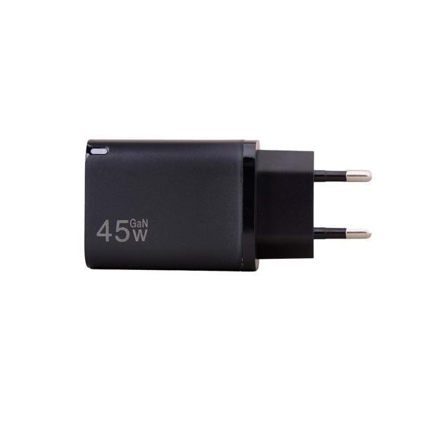 AD17 45W Siyah Süper Hızlı Şarj Adaptörü – Çift Port USB-A & USB-C, PD + QC3.0 Destekli - Image 1
