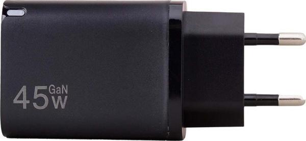 AD17 45W Siyah Süper Hızlı Şarj Adaptörü – Çift Port USB-A & USB-C, PD + QC3.0 Destekli - Image 1