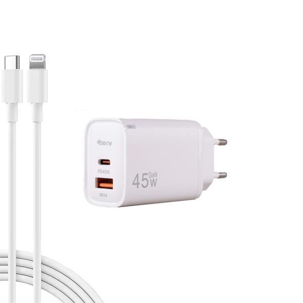 CL45 ECO Bundle 45W Hızlı Şarj Cihazı + Lightning Kablo | PD & QC Destekli, Güvenli Şarj - Image 1