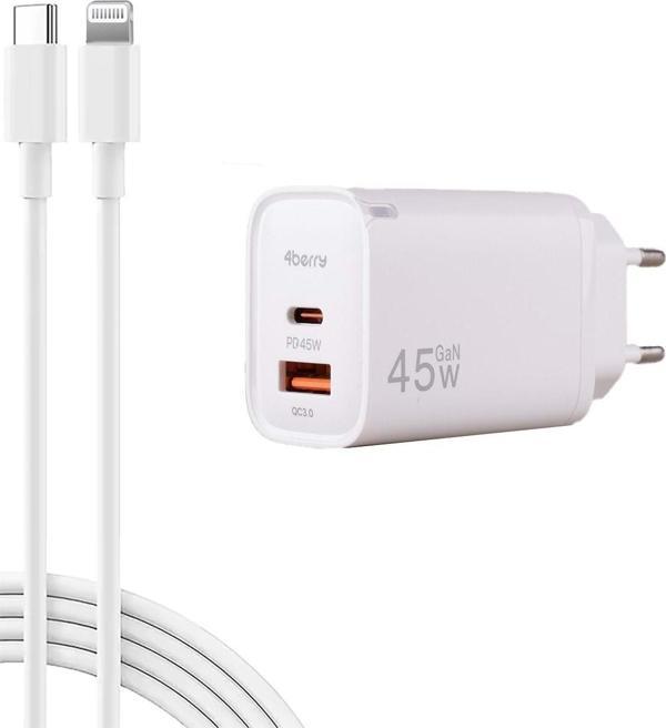 CL45 ECO Bundle 45W Hızlı Şarj Cihazı + Lightning Kablo | PD & QC Destekli, Güvenli Şarj - Image 1