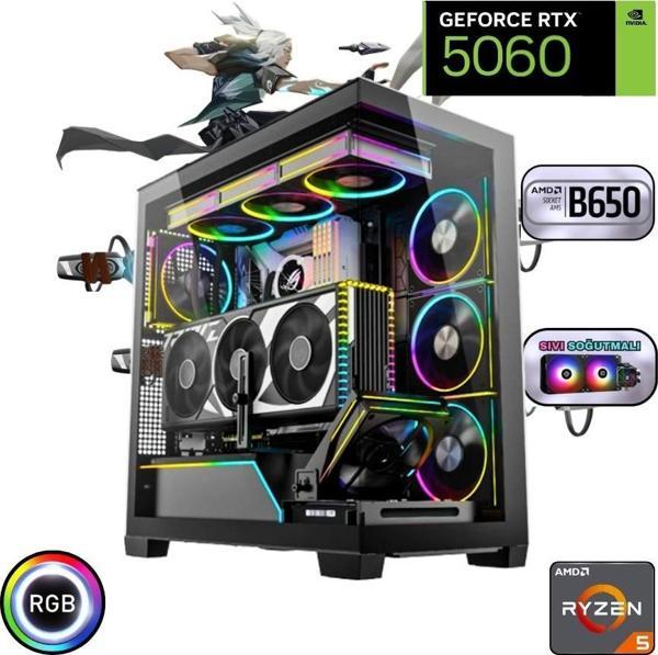 Ryzen 5 7500F 32GB Ddr5 1tb SSD Rtx 5060 B650 Anakart 240MM Sıvı Soğutma Oyuncu Bilgisayarı - Image 1