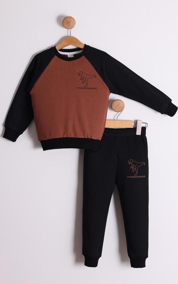 Erkek Çocuk Reglan Kol Dinozor Baskılı Eşofman Takımı - Image 1