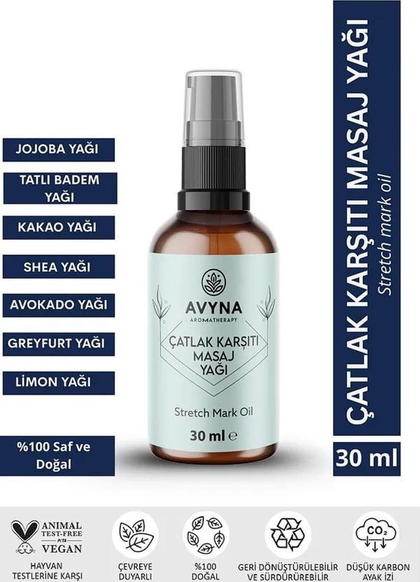 Reyo Avyna Çatlak Karşıtı Masaj Yağı 30 ml Cam Şişede %100 Doğal Selülit Karşıtı - Image 1