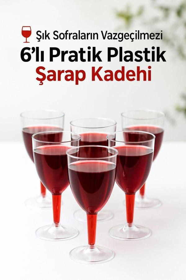 6’lı Şeffaf Plastik Şarap Kadehi – Düğün, Parti ve Davet Sunumlarına Uygun Bardak - Image 1