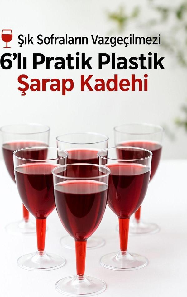 6’lı Şeffaf Plastik Şarap Kadehi – Düğün, Parti ve Davet Sunumlarına Uygun Bardak - Image 1