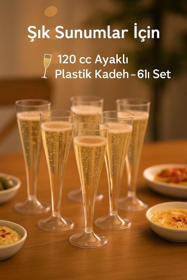 6’lı Şeffaf Plastik Şampanya Kadehi – Düğün, Parti ve Davet Sunumlarına Uygun Bardak - Image 1