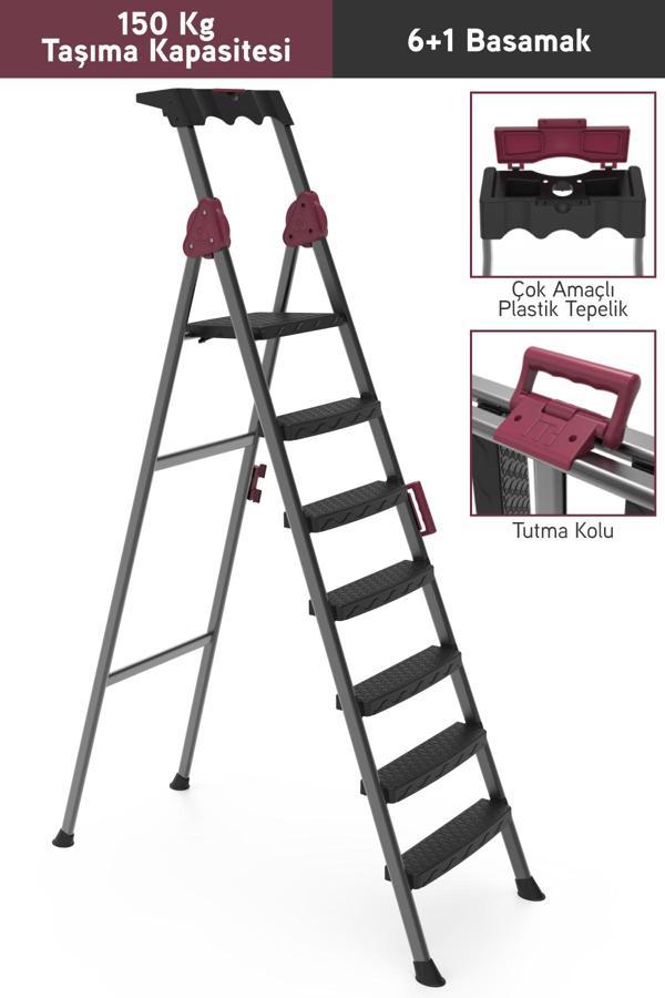 Perilla Comfort 6+1 Basamaklı Kolay Taşınır Tutamaçlı Profil Metal Merdiven - Image 1