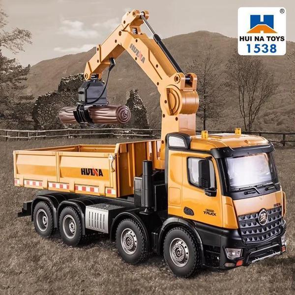 HUINA 1538 1/14 26CH Damperli Kamyon RC Kumandalı İş Makinesi 3 Farklı Tutma Kollu Kepçeli RC Model Kereste Kamyonu - Image 1