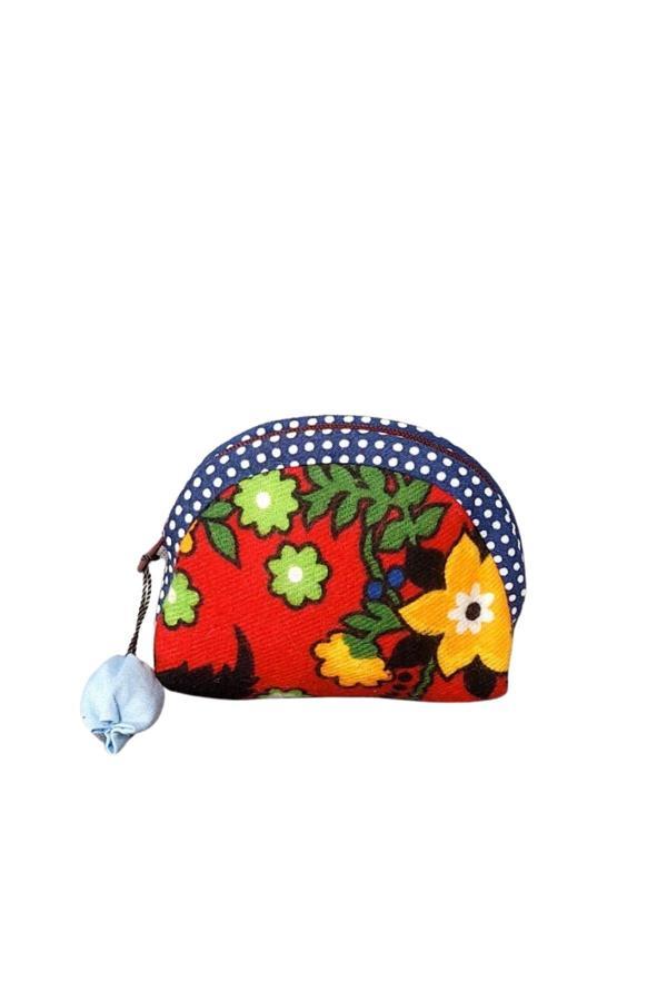 Uretti - Sibel 2453 6921 El Yapımı Pazen Kumaş Mavi Süslü Mini Cüzdan - Image 1