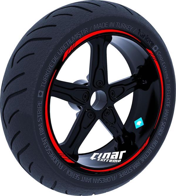 Bayrak Kırmızı 4 Parçalı Keskin Jant Şeridi Sticker Çınar Extreme  - Image 1