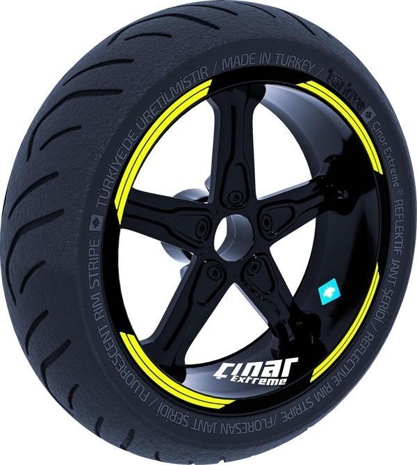 Double Stripe Tasarımlı Floresan Sarı Jant Şeridi Sticker Çınar Extreme  - Image 1