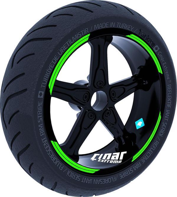 Double Stripe Tasarımlı Floresan Yeşil Jant Şeridi Sticker Çınar Extreme  - Image 1