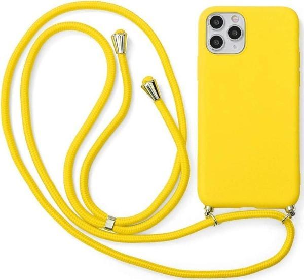 Coverzone Iphone 12 Pro Max Ile Uyumlu Ipli Boyun Askılı Silikon Kılıf Kadife Iç Yüzeyli Epiphany Kılıf Sarı - Image 1