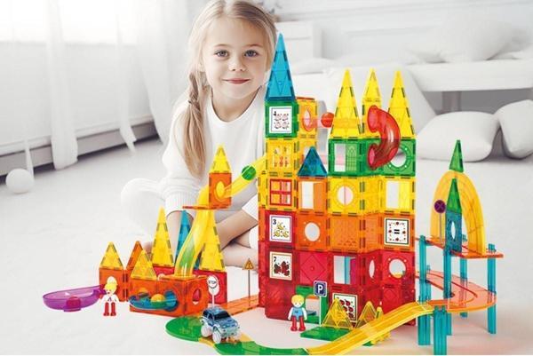 Oggia Magnetic Tiles 200 Parça Premium Manyetik Oyuncak/Bloklar Seti (Top Araba) | Steam, Eğitici Bloklar - Image 1