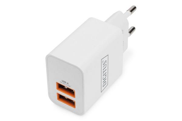 DIGITUS USB Charger 2x USB-A 15W, 2x 2,4A, white - Image 1