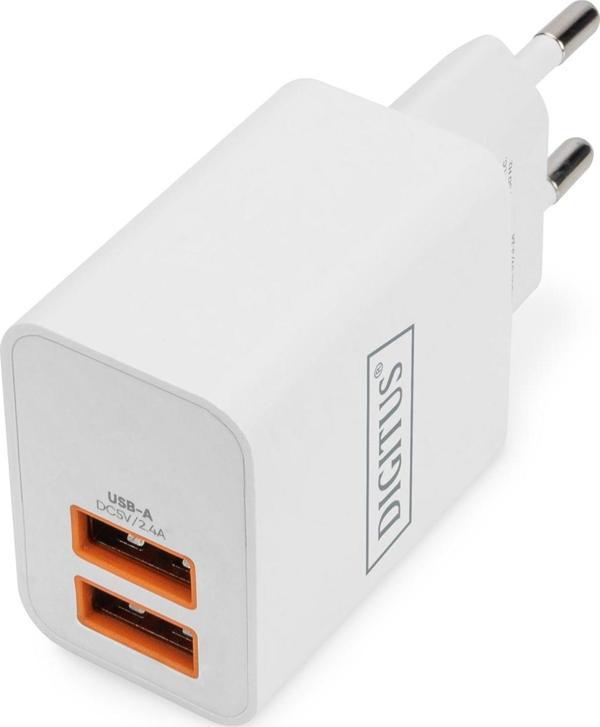 DIGITUS USB Charger 2x USB-A 15W, 2x 2,4A, white - Image 1