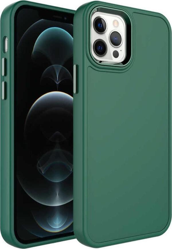 Coverzone Iphone 12 Pro Max Ile Uyumlu Kılıf Metal Çerçeve Tasarımlı Pastel Renkli Sert Ebullience Koyu Yeşil - Image 1