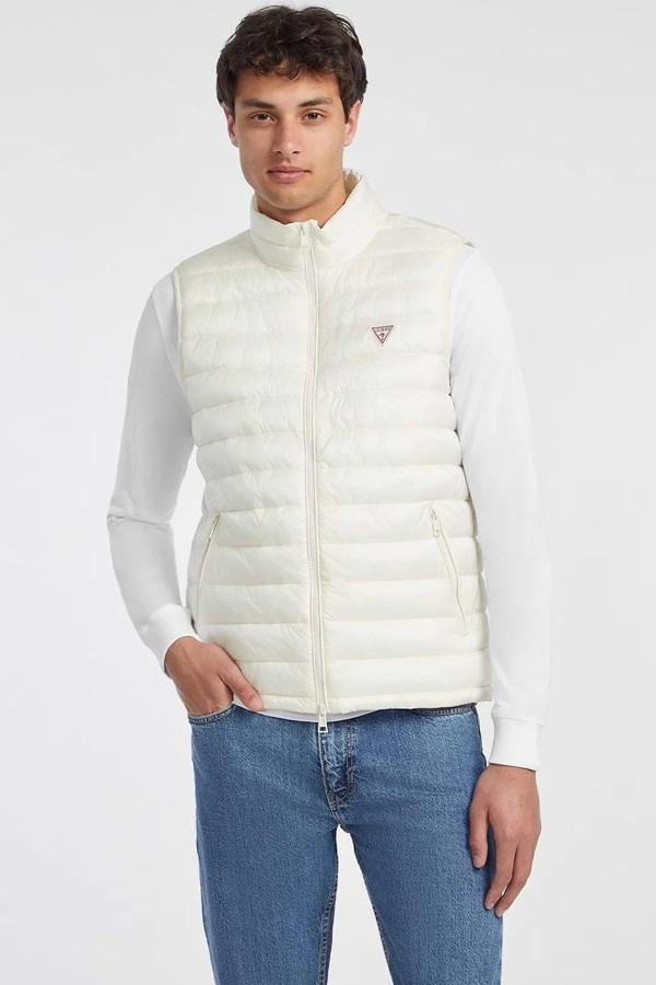 Guess Jeans GJ HOODED PUFFER VES Erkek Beyaz Yelek M4YN11WG922-G053 - Image 1