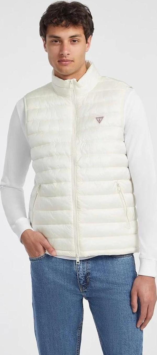 Guess Jeans GJ HOODED PUFFER VES Erkek Beyaz Yelek M4YN11WG922-G053 - Image 1
