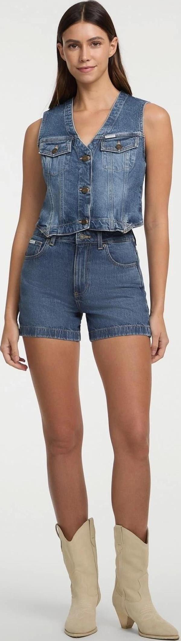 Guess Jeans GJ DENIM VEST Kadın Mavi Yelek W5GN74D5M46-GJUS - Image 1