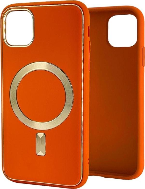 Coverzone Iphone 11 Pro Max Ile Uyumlu Kılıf Mysterious Suni Deri Özellikli Magsefe Ile Uyumlu Kapak Turuncu - Image 1