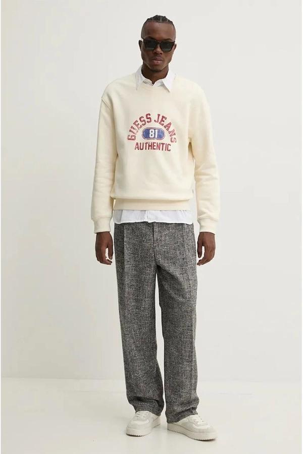 Guess Jeans GJ CN REG GJ AUTHENT Erkek Ekru Sweatshirt M4BQ06K9V31-G053 - Image 1