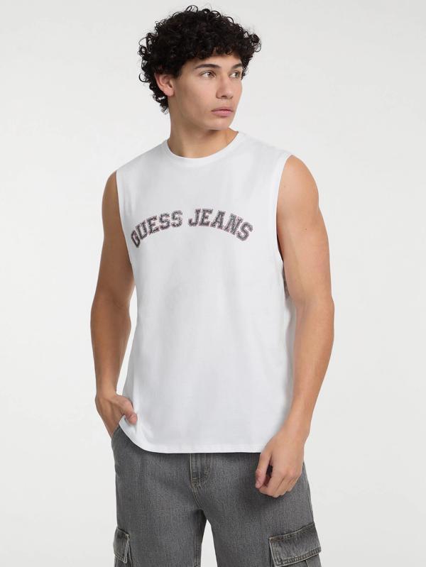 Guess Jeans GJ MUSCLE COLLEGIATE TANK Erkek Beyaz T-shirt M5GP31K8HM0-G011 - Image 1