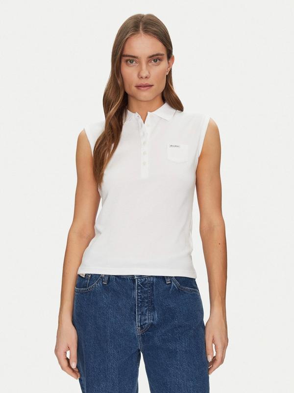 Guess Jeans GJ SLEEVELESS COLLAR SLIM PKT Kadın Beyaz T-shirt W5GP24KCYR1-G011 - Image 1
