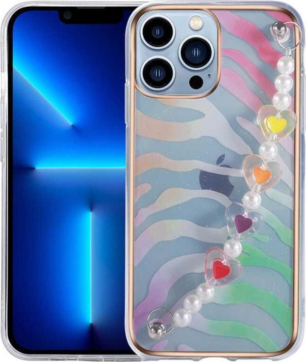 Coverzone Iphone 13 Pro Max Ile Uyumlu Kılıf Kalp Desenli Tutacaklı Mellifluous Kılıf Pembe-yeşil - Image 1