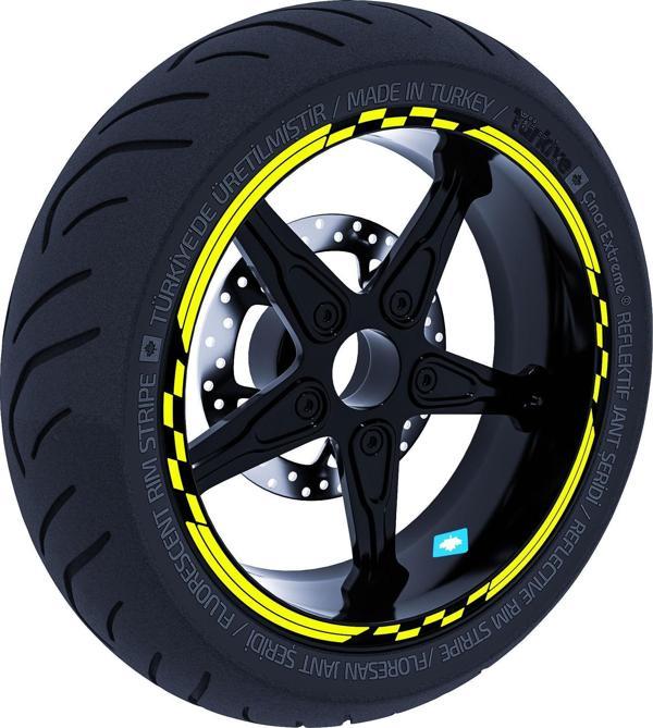 Moto GP Yarış Bayraklı Floresan Sarı Jant Şeridi Sticker Çınar Extreme  - Image 1