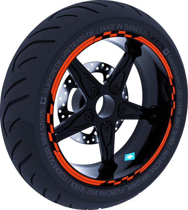 Moto GP Yarış Bayraklı Floresan Turuncu Jant Şeridi Sticker Çınar Extreme  - Image 1