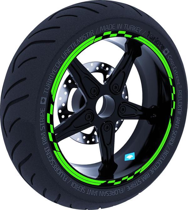 Moto GP Yarış Bayraklı Floresan Yeşil Jant Şeridi Sticker Çınar Extreme  - Image 1
