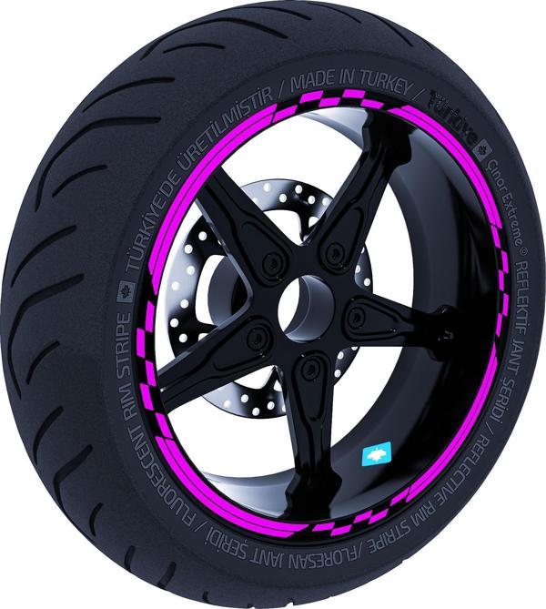 Moto GP Yarış Bayraklı Gül Pembesi Jant Şeridi Sticker Çınar Extreme  - Image 1