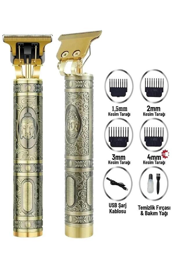 Gold Uçlu Vintage  Şarjlı Traş Makinesi Saç Sakal Ense Çizim Vucüt Kılı Tıraş Makinası - Image 1