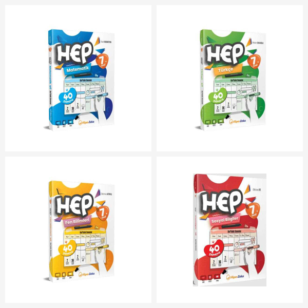 Hiper Zeka 7. Sınıf HEP Serisi Tüm Dersler Haftalık Deneme Föyleri Seti 4 Kitap Hiper Zeka Yayınları - Bi bigelio - Image 1