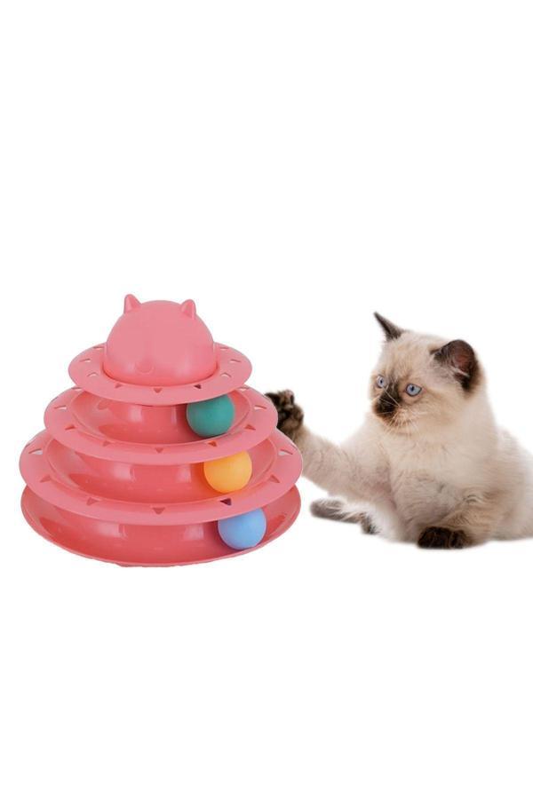 3 Katlı Toplu Yuvarlak Kedi Oyuncağı, Sarma Topu, Pembe Toplu Yuvarlak Kedi Oyuncağı Kedi Eğlencesi - Image 1