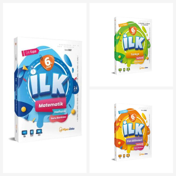 Hiper Zeka 6. Sınıf İlk Matematik + Fen + Türkçe Soru Bankası Seti 3 Kitap Hiper Zeka Yayınları - Bi bigelio - Image 1