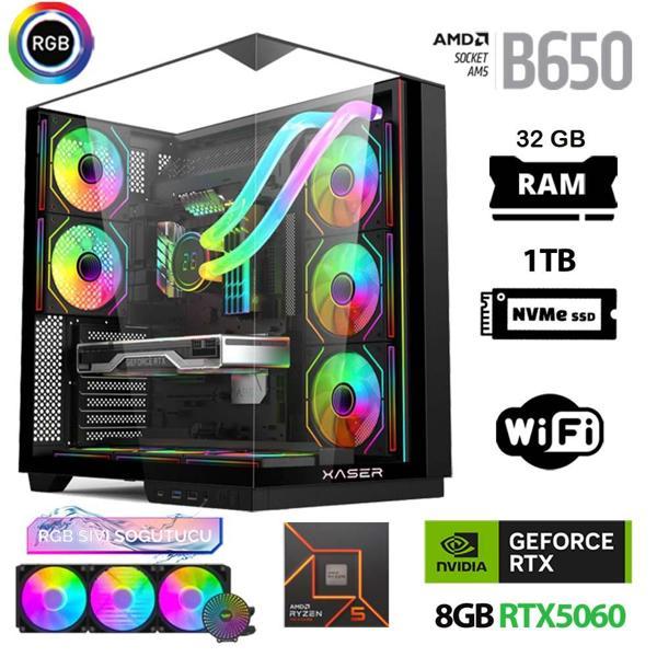 Xaser Queen X3 Ryzen 5 7500F 32GB Ram 1TB M.2 NVMe SSD 8GB RTX5060 Sıvı Soğutmalı Oyuncu Bilgisayarı - Image 1