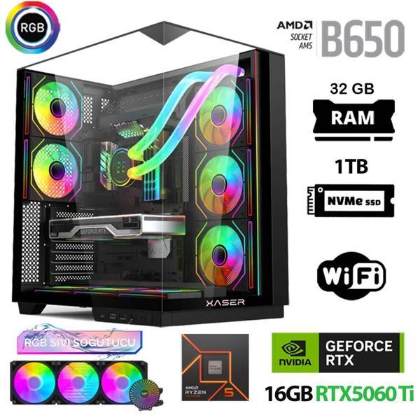 Xaser Queen X4 Ryzen 5 7500F 32GB Ram 1TB M.2 NVMe SSD 16GB RTX5060 Ti Sıvı Soğutmalı Oyuncu Bilgisayarı - Image 1