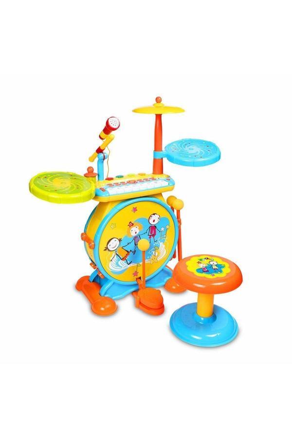 Vardem Mikrofonlu 24 Tuşlu Piyanolu Bateri Set Turuncu Mavi 1402 - Image 1