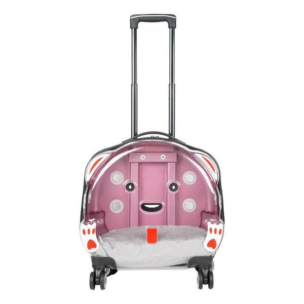 Şeffaf Tekerlekli Kedi Köpek Taşıma Valizi Çekçekli Büyük Model Pembe - Image 1