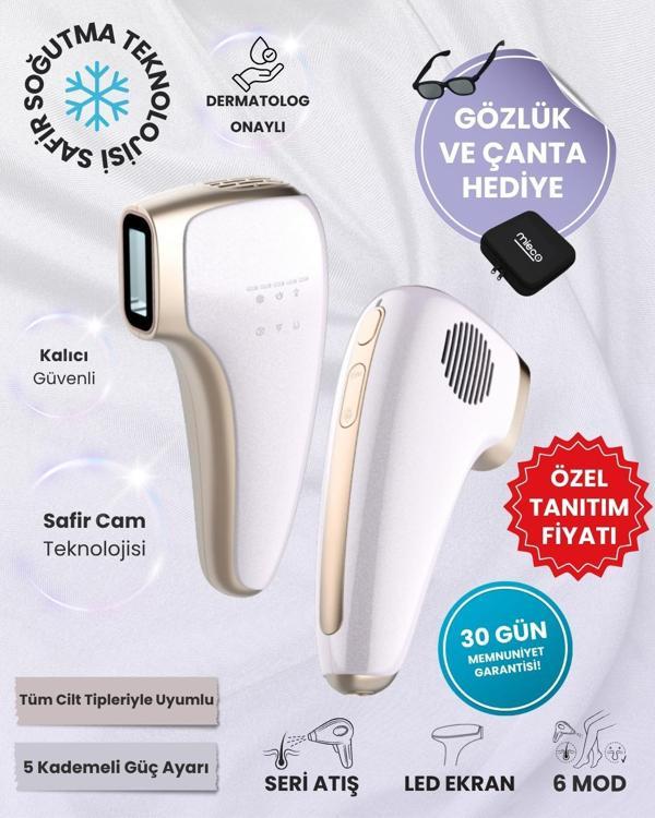Safir Soğutma Özellikli ipl Lazer Epilasyon Aleti (Safir Cam)- Lila + Gözlük ve Çanta Hediyeli - Image 1