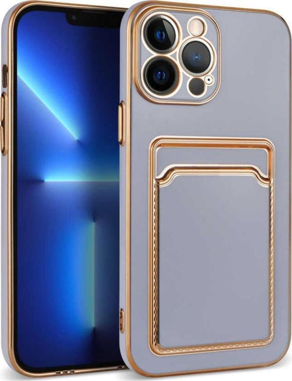 Coverzone Iphone 13 Ile Uyumlu Dikişli Kartlıklı Serta Silikon Kılıf Lila - Image 1