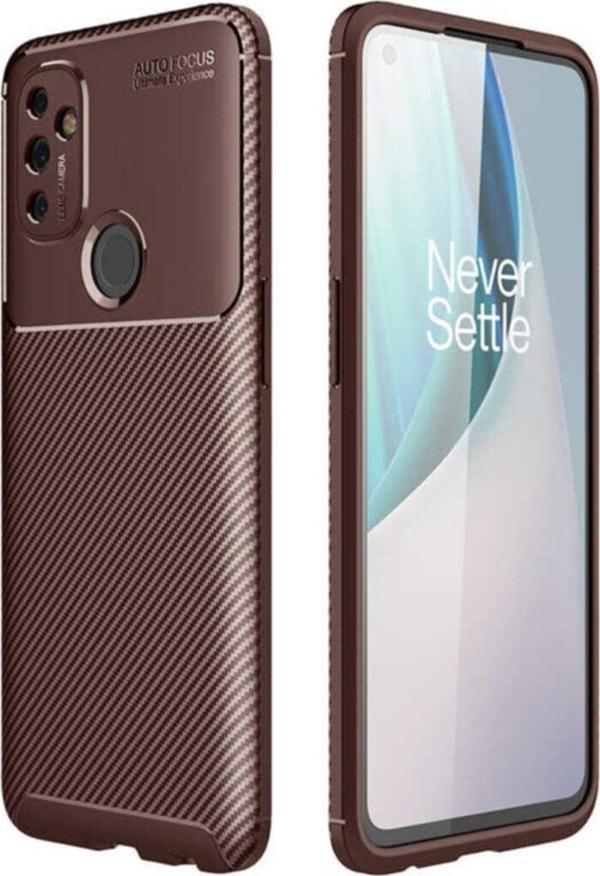 Coverzone One Plus Nord N100 Uyumlu Karbon Delüx Tpu Silikon Kahverengi Kılıf - Image 1